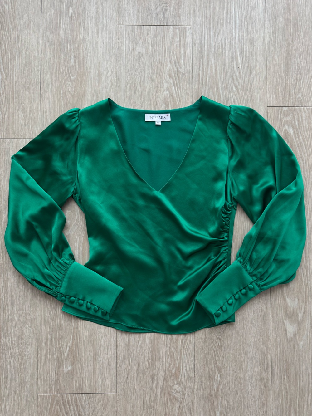 Intermix Silk V Neck Ashley Blouse Emerald Green Size 0